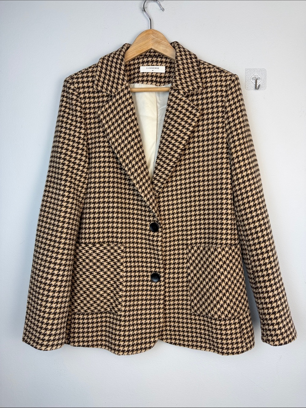 Commence Houndstooth Single Breast Blazer Patch Pocket Medium Office Timeless